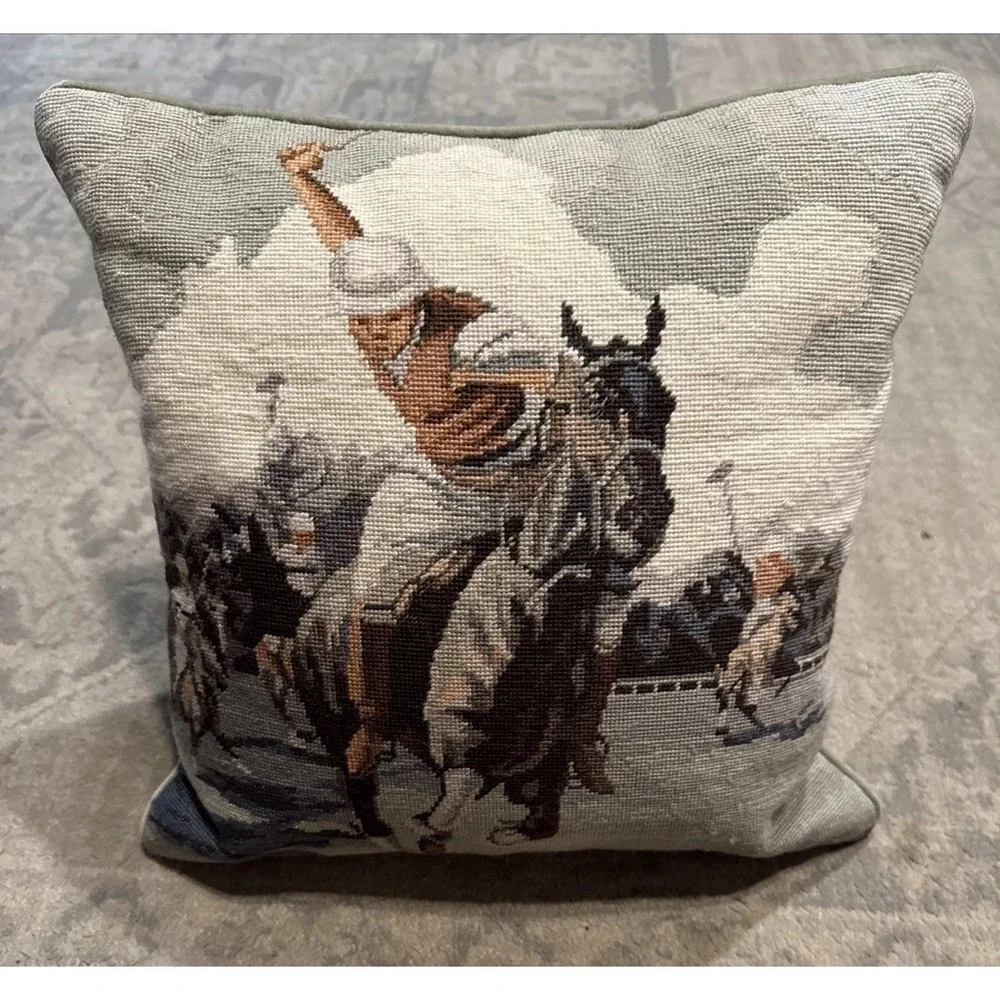Needlepoint Petit Point Polo Player Horse Pillow‎ 14